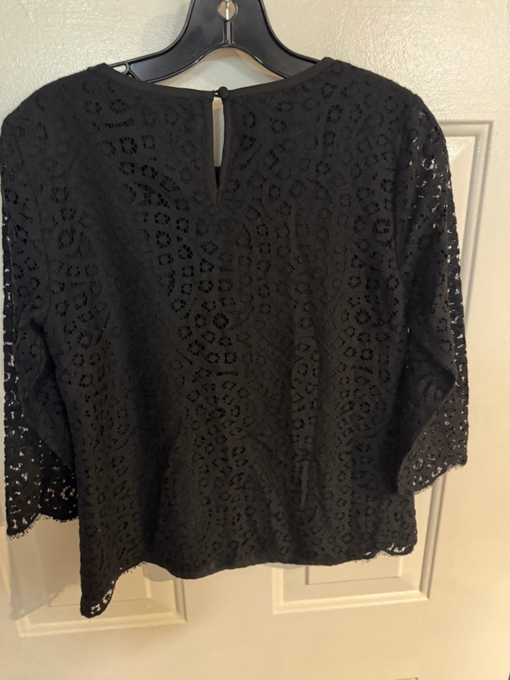 J. Crew Black Lace Overlay Round Neck Top - Picture 3 of 3